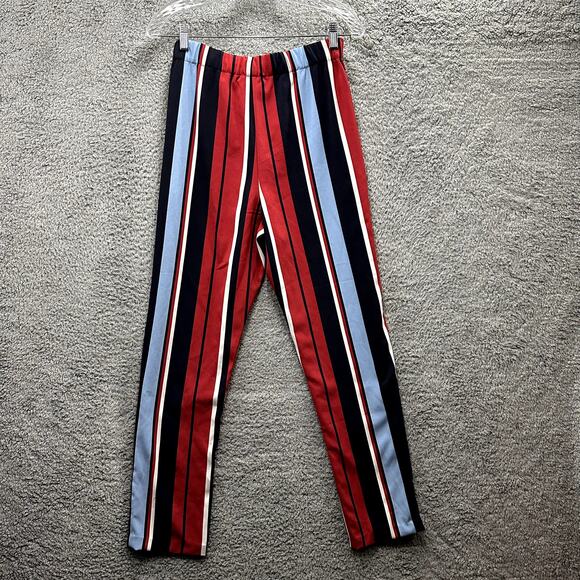 Romeo & Juliet NEW Medium Wide Leg Trousers Vertical Stripes Red Navy Summer‎ - Picture 4 of 10
